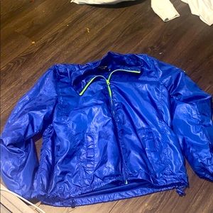 Blue/green rain jacket
